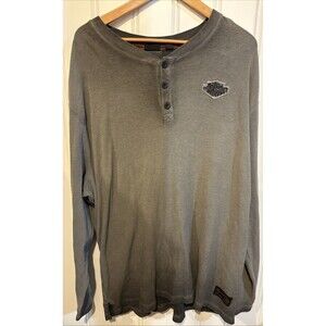 Harley-Davidson® Men's Long Sleeve Henley Shirt Classic Eagle Gray 99033-15VM